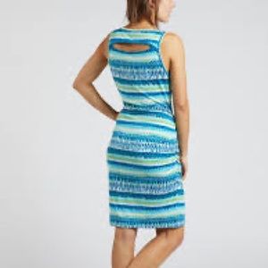 Title Nine Mirage Dress Dabs Of Color Ruched Sides Keyhole Back Sleeveless Med